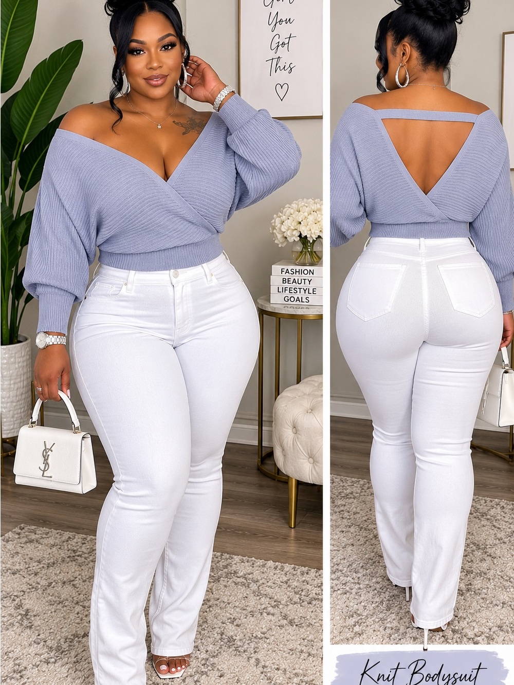 Off-Shoulder Ribbed Knit Sweater Top - Picture 2 of 8